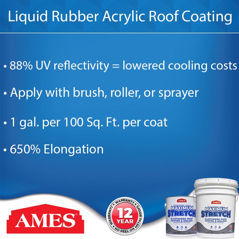 AMES Maximum Stretch Bright White Acrylic Elastomeric Roof Coating