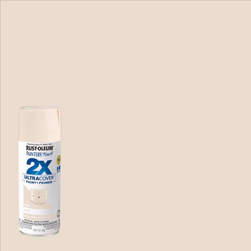Rust-Oleum Painter's Touch 2X Ultra Cover Gloss Ivory Paint+Primer Spray Paint 12 oz