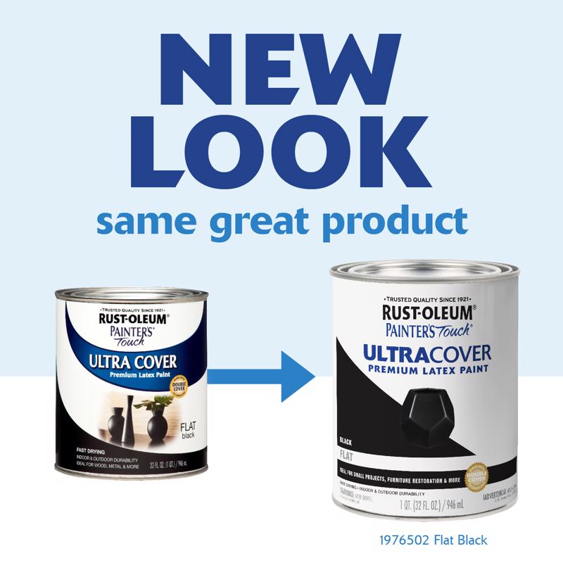 Rust-Oleum Painters Touch Ultra Cover Flat Black Water-Based Paint Exterior and Interior 1 qt