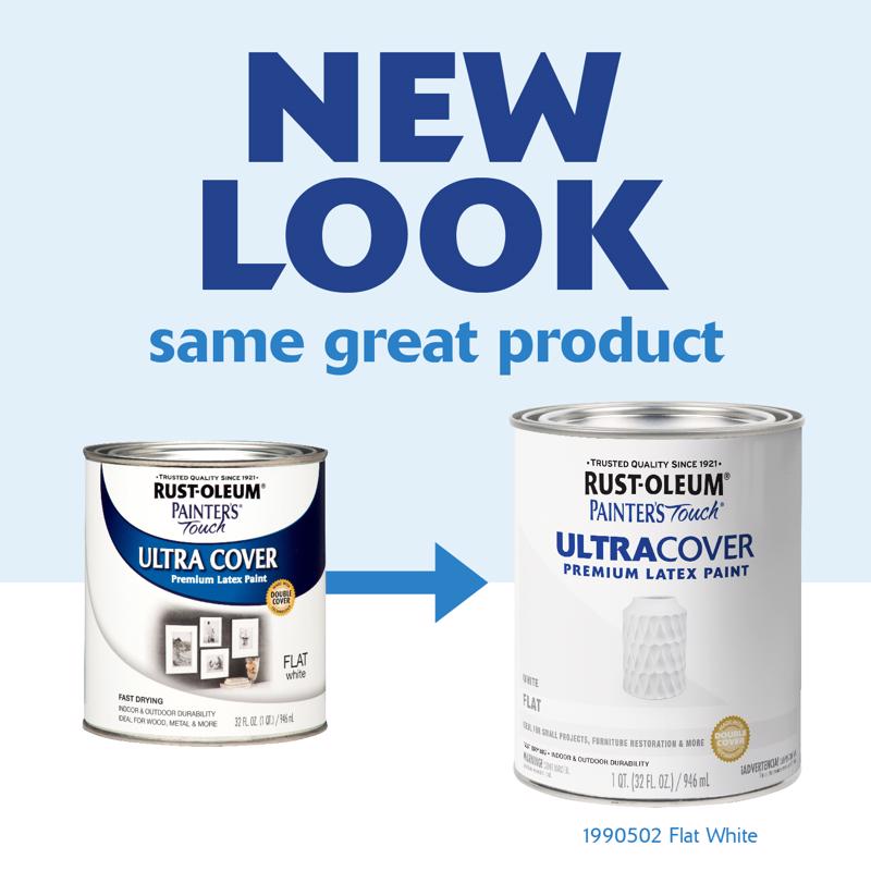 Rust-Oleum Painters Touch Ultra Cover Flat White Water-Based Paint Exterior and Interior 1 qt