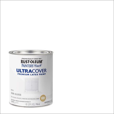Rust-Oleum Painters Touch Ultra Cover Semi-Gloss White Water-Based Paint Exterior and Interior 1 qt