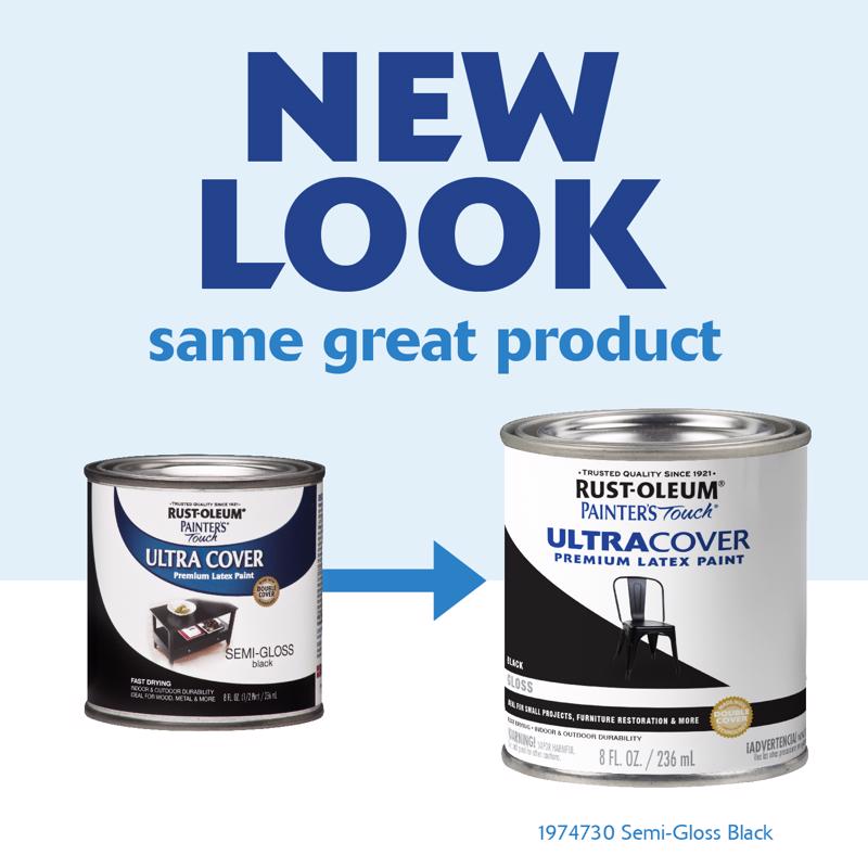 Rust-Oleum Painters Touch Semi-Gloss Black Water-Based Ultra Cover Paint Exterior and Interior 0.5 p