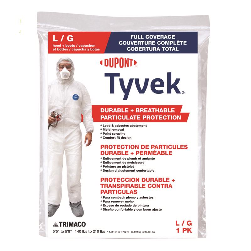 Dupont Tyvek Coverall with Hood and Boots White L
