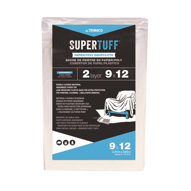 Trimaco SuperTuff 9 ft. W X 12 ft. L Paper/Poly Drop Cloth