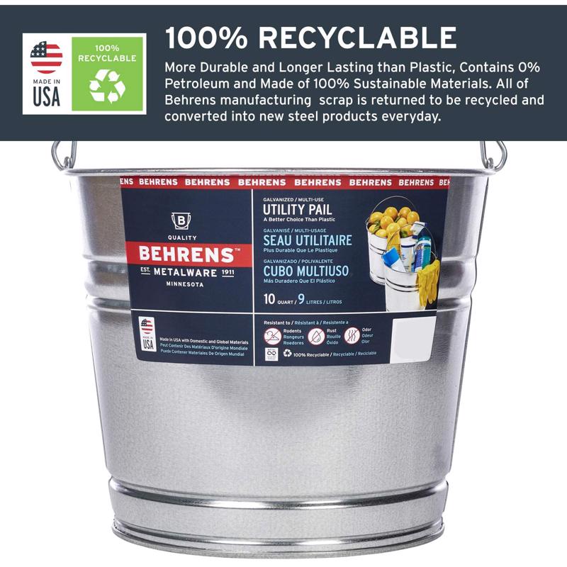 Behrens 10 qt Galvanized Pail Silver