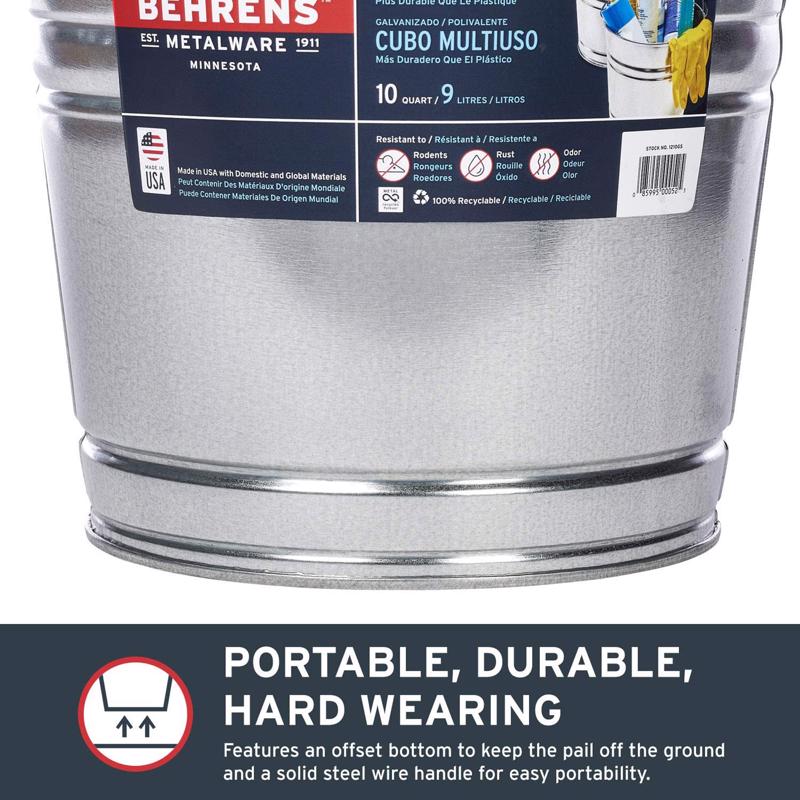 Behrens 10 qt Galvanized Pail Silver