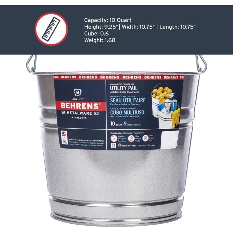Behrens 10 qt Galvanized Pail Silver