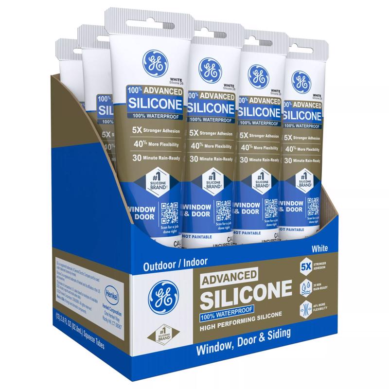 GE Advanced White Silicone 2 Window and Door Caulk Sealant 2.8 oz