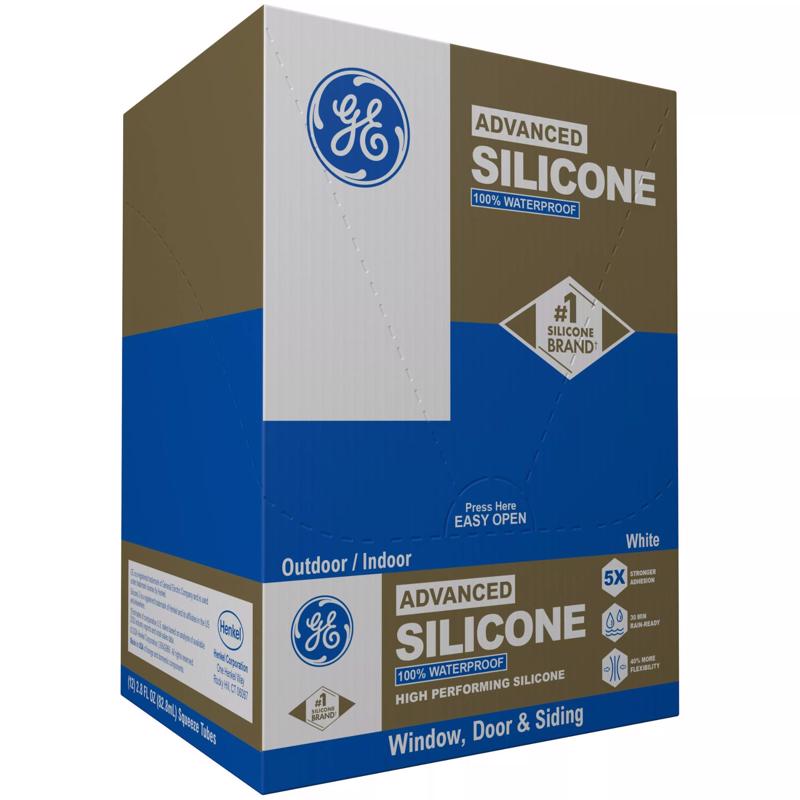 GE Advanced White Silicone 2 Window and Door Caulk Sealant 2.8 oz