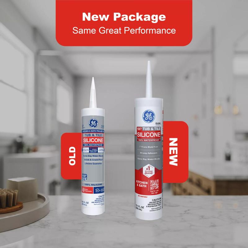 GE Tub & Tile Clear Silicone 1 Tub and Tile Caulk Sealant 10.1 oz