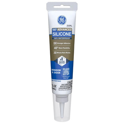 GE Advanced Clear Silicone 2 Window and Door Sealant 2.8 oz