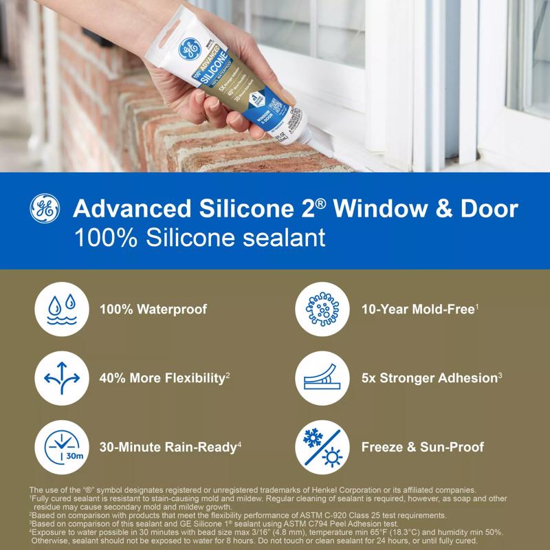 GE Advanced Clear Silicone 2 Window and Door Sealant 2.8 oz