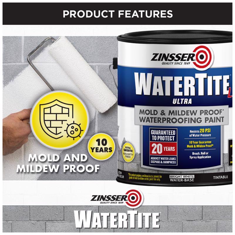 Zinsser WaterTite Bright White Smooth Water-Based Acrylic Copolymer Waterproofing Paint 1 qt