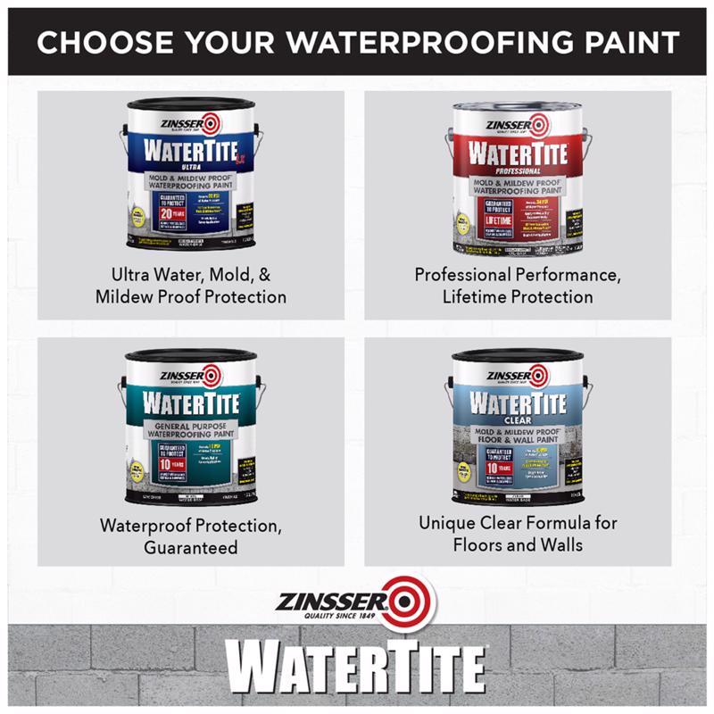 Zinsser WaterTite Bright White Smooth Water-Based Acrylic Copolymer Waterproofing Paint 1 qt