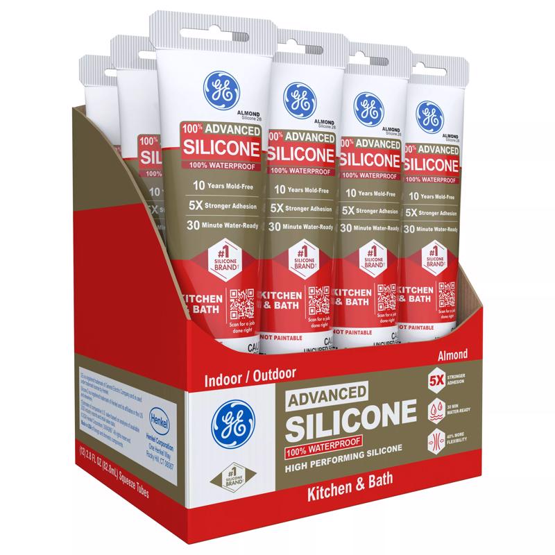 GE Advanced Almond Silicone 2 Kitchen and Bath Caulk Sealant 2.8 oz