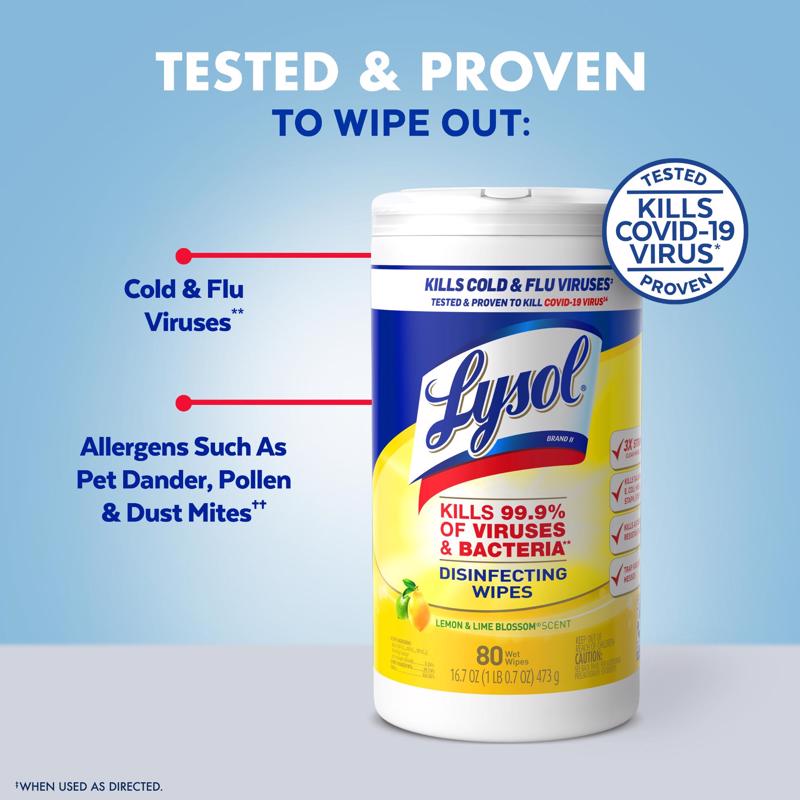 Lysol Lemon & Lime Blossom Scent Disinfecting Wipes 80 ct