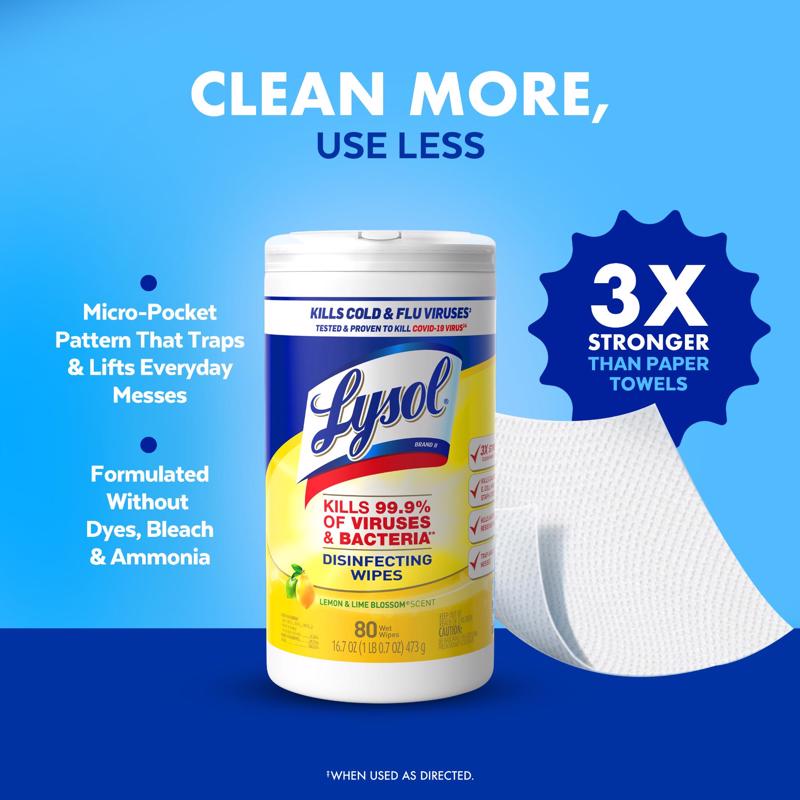 Lysol Lemon & Lime Blossom Scent Disinfecting Wipes 80 ct