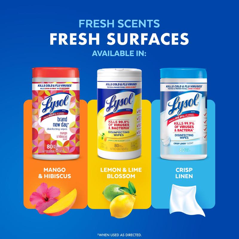 Lysol Lemon & Lime Blossom Scent Disinfecting Wipes 80 ct