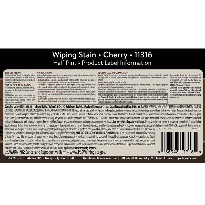 Old Masters Semi-Transparent Cherry Oil-Based Wiping Stain 1/2 pt