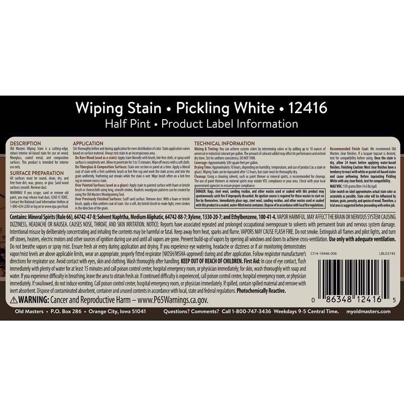 Old Masters Semi-Transparent Pickling White Oil-Based Wiping Stain 1/2 pt