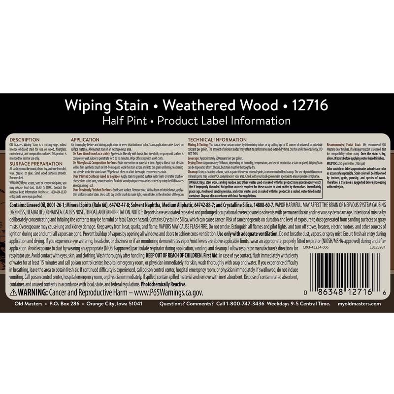 Old Masters Semi-Transparent Weathered Wood Oil-Based Wiping Stain 1/2 pt