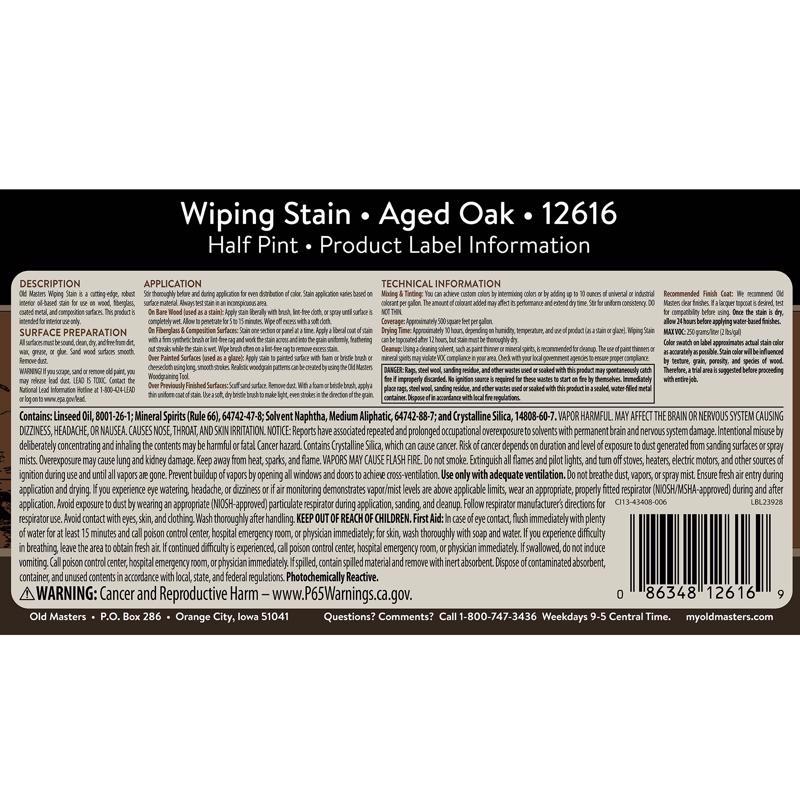 Old Masters Semi-Transparent Aged Oak Oil-Based Wiping Stain 1/2 pt