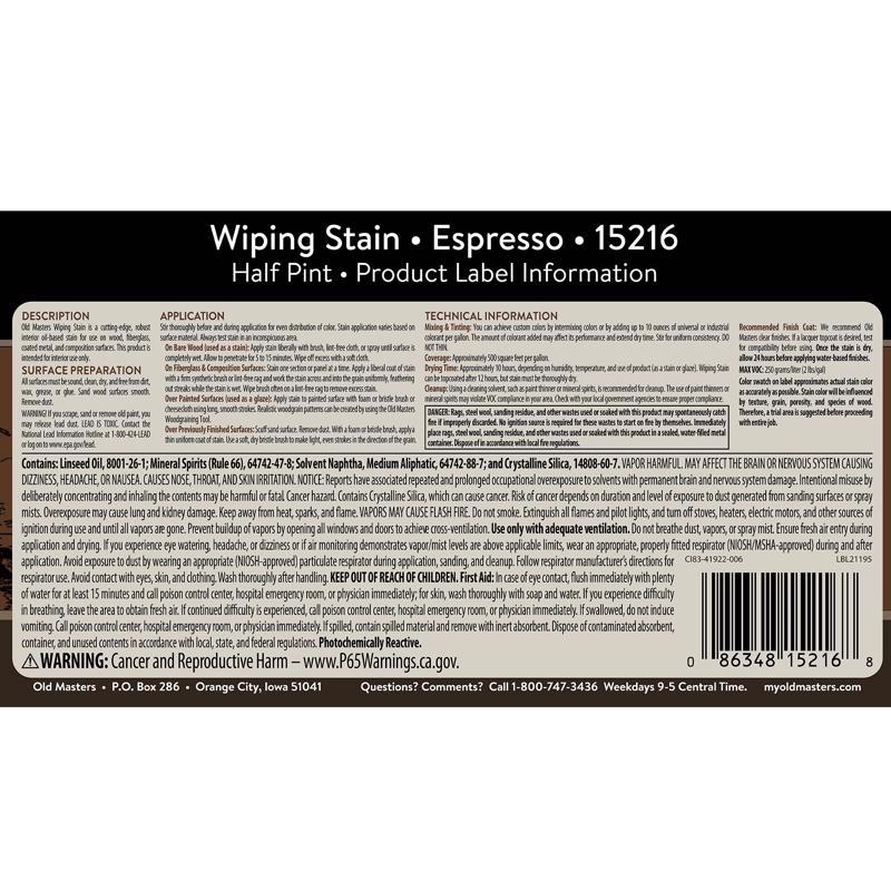 Old Masters Semi-Transparent Espresso Oil-Based Wiping Stain 1/2 pt