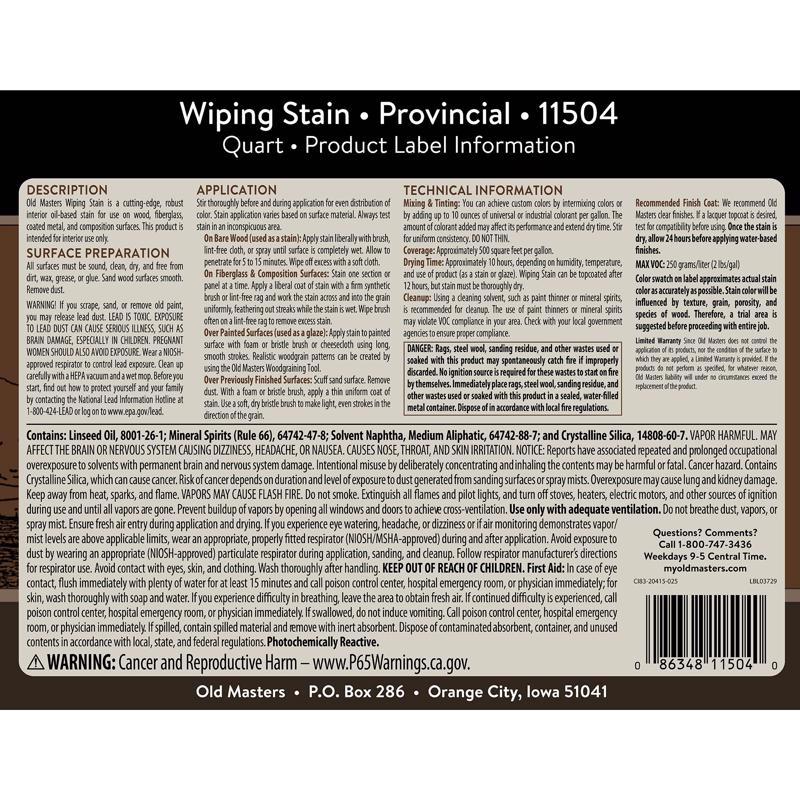 Old Masters Semi-Transparent Provincial Oil-Based Wiping Stain 1 qt
