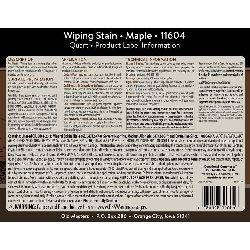 Old Masters Semi-Transparent Maple Oil-Based Wiping Stain 1 qt
