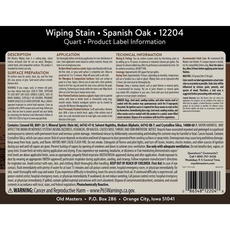 Old Masters Semi-Transparent Spanish Oak Oil-Based Wiping Stain 1 qt