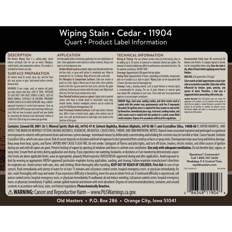 Old Masters Semi-Transparent Cedar Oil-Based Wiping Stain 1 qt