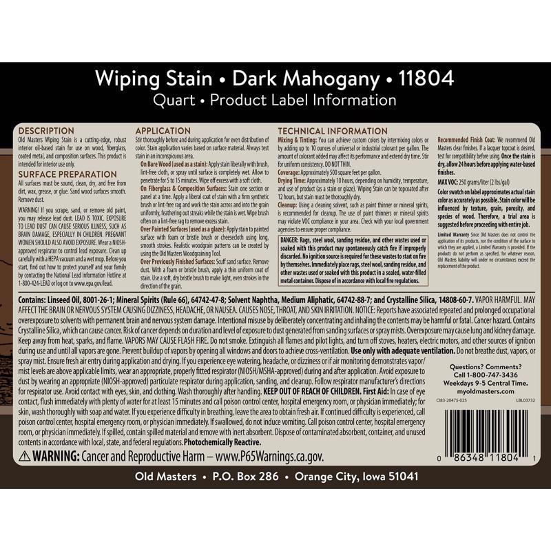 Old Masters Semi-Transparent Dark Mahogany Oil-Based Wiping Stain 1 qt
