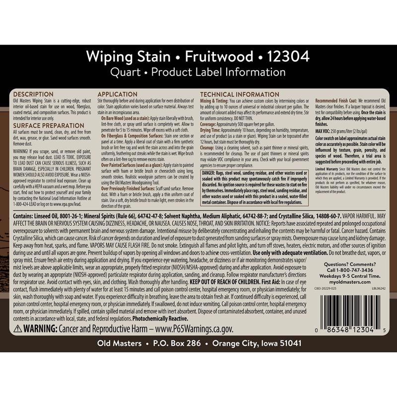 Old Masters Semi-Transparent Fruitwood Oil-Based Wiping Stain 1 qt
