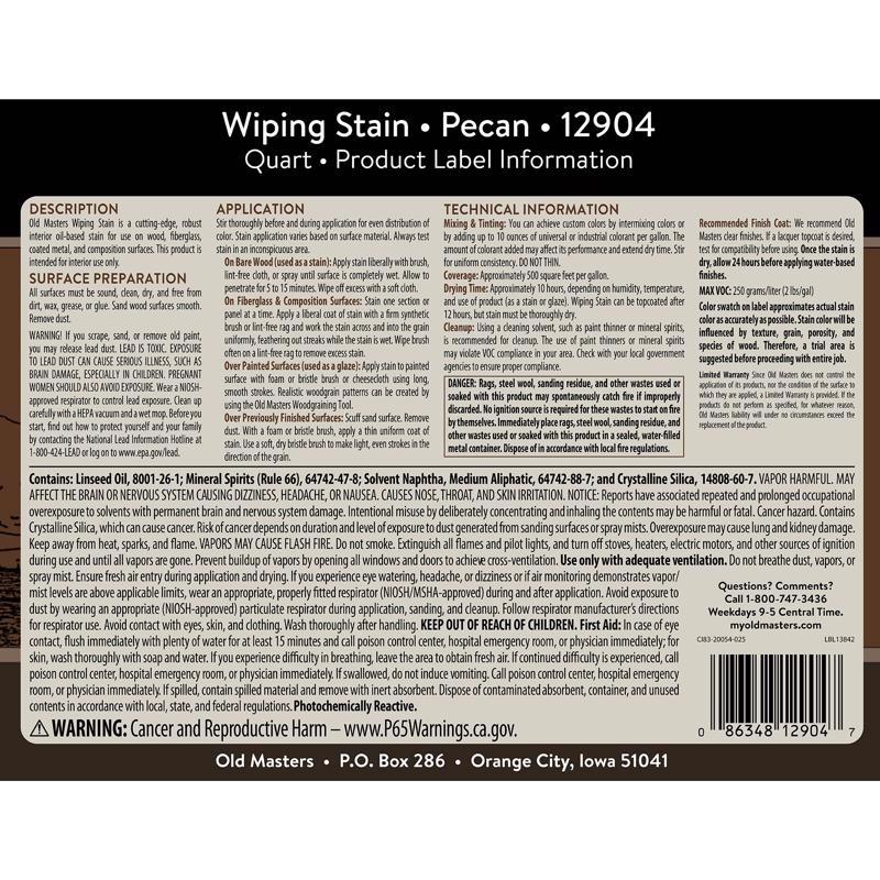 Old Masters Semi-Transparent Pecan Oil-Based Wiping Stain 1 qt