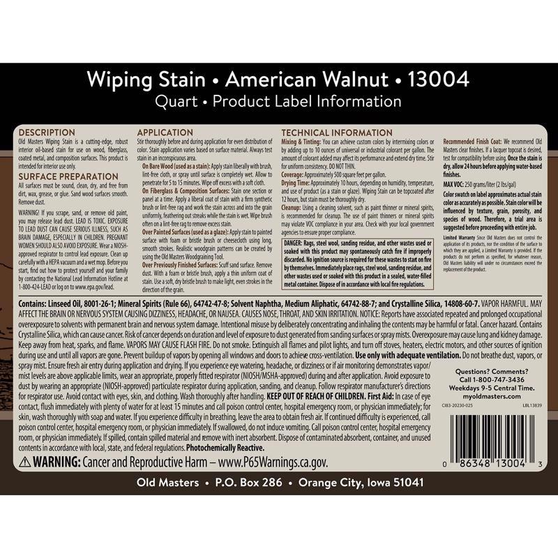 Old Masters Semi-Transparent American Walnut Oil-Based Wiping Stain 1 qt