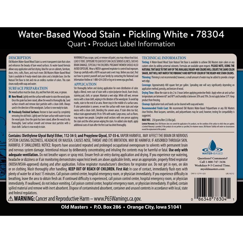 Old Masters Semi-Transparent Pickling White Water-Based Latex Wood Stain 1 qt
