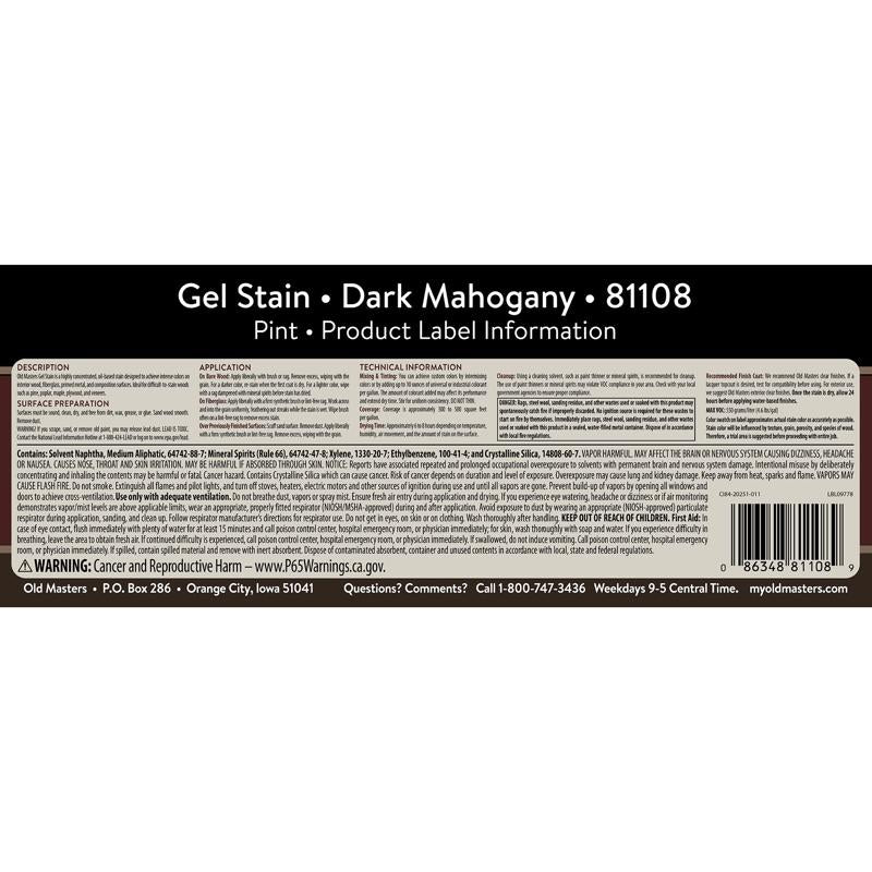 Old Masters Semi-Transparent Dark Mahogany Oil-Based Alkyd Gel Stain 1 pt
