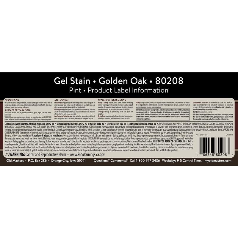 Old Masters Semi-Transparent Golden Oak Oil-Based Alkyd Gel Stain 1 pt