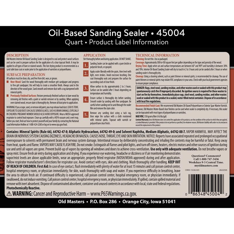 Old Masters Low Satin Clear Oil-Based Sanding Sealer 1 qt