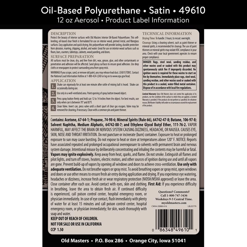 Old Masters Satin Clear Oil-Based Polyurethane Spray 12 oz