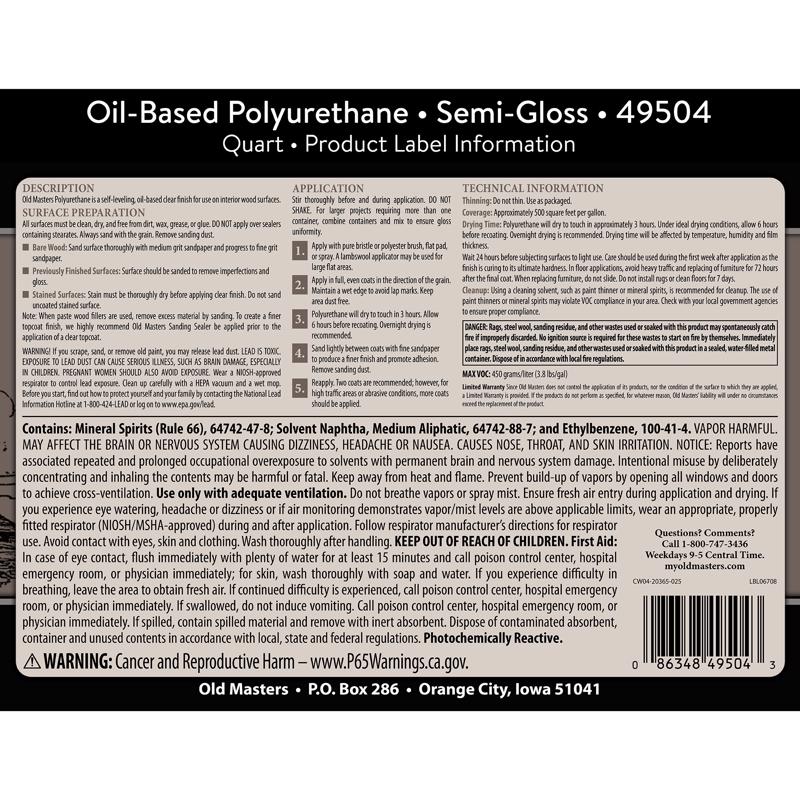 Old Masters Semi-Gloss Clear Oil-Based Polyurethane 1 qt