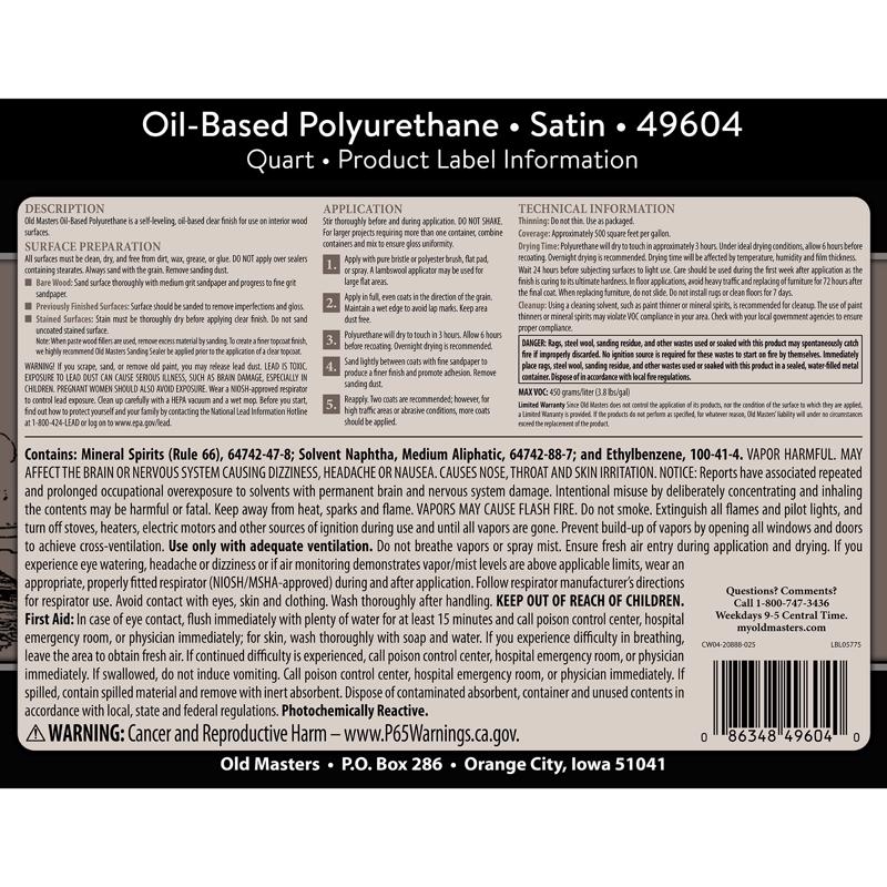 Old Masters Satin Clear Oil-Based Polyurethane 1 qt