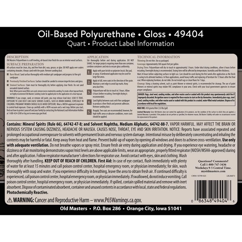 Old Masters Gloss Clear Oil-Based Polyurethane 1 qt