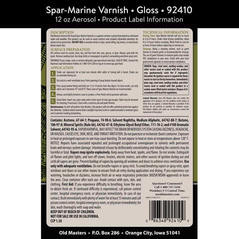 Old Masters Gloss Clear Oil-Based Marine Spar Varnish Spray 12 oz