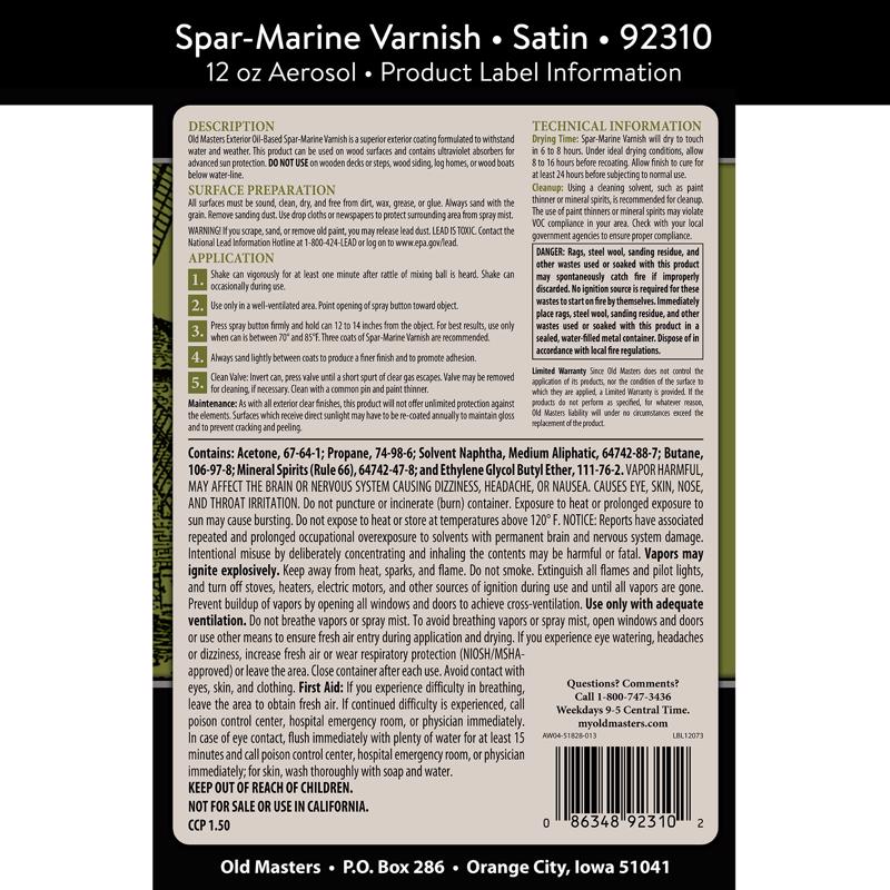Old Masters Satin Clear Oil-Based Marine Spar Varnish Spray 12 oz
