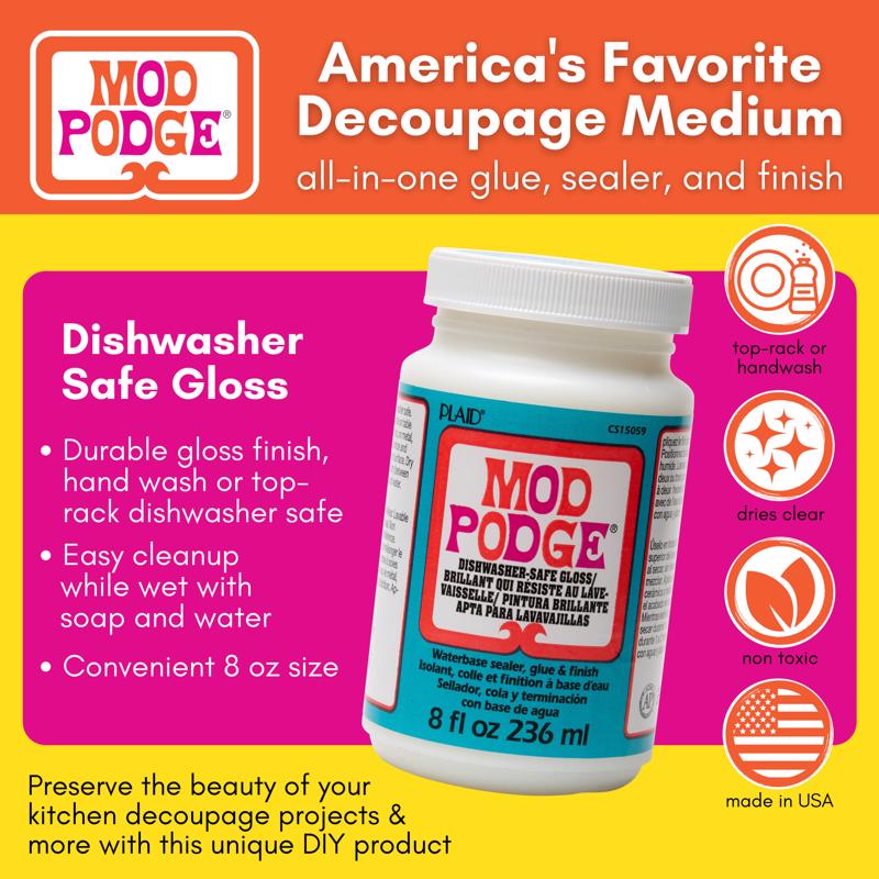 Plaid Mod Podge High Strength Glue Dishwasher-Safe Gloss Decoupage 8 oz
