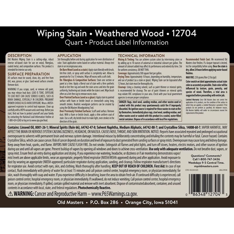 Old Masters Semi-Transparent Weathered Wood Oil-Based Wiping Stain 1 qt