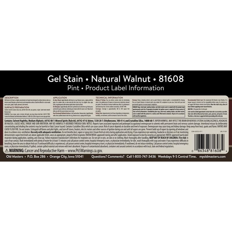 Old Masters Semi-Transparent Natural Walnut Oil-Based Alkyd Gel Stain 1 pt