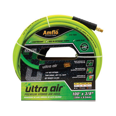 Amflo Ultra Air 100 ft. L X 3/8 in. D Rubber/PVC Hybrid Air Hose 300 psi Yellow