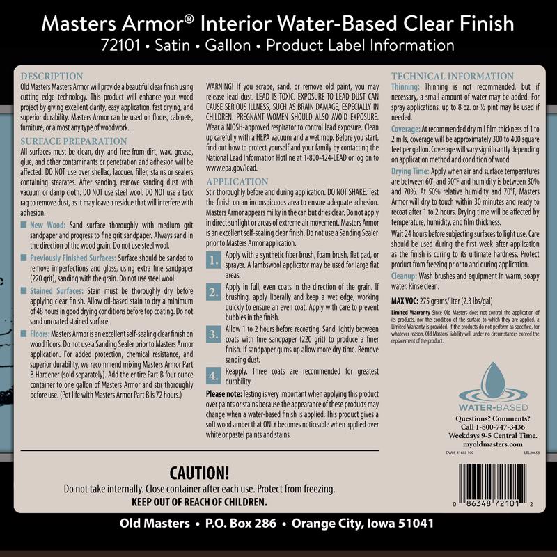 Old Masters Masters Armor Satin Clear Water-Based Floor Finish 1 gal